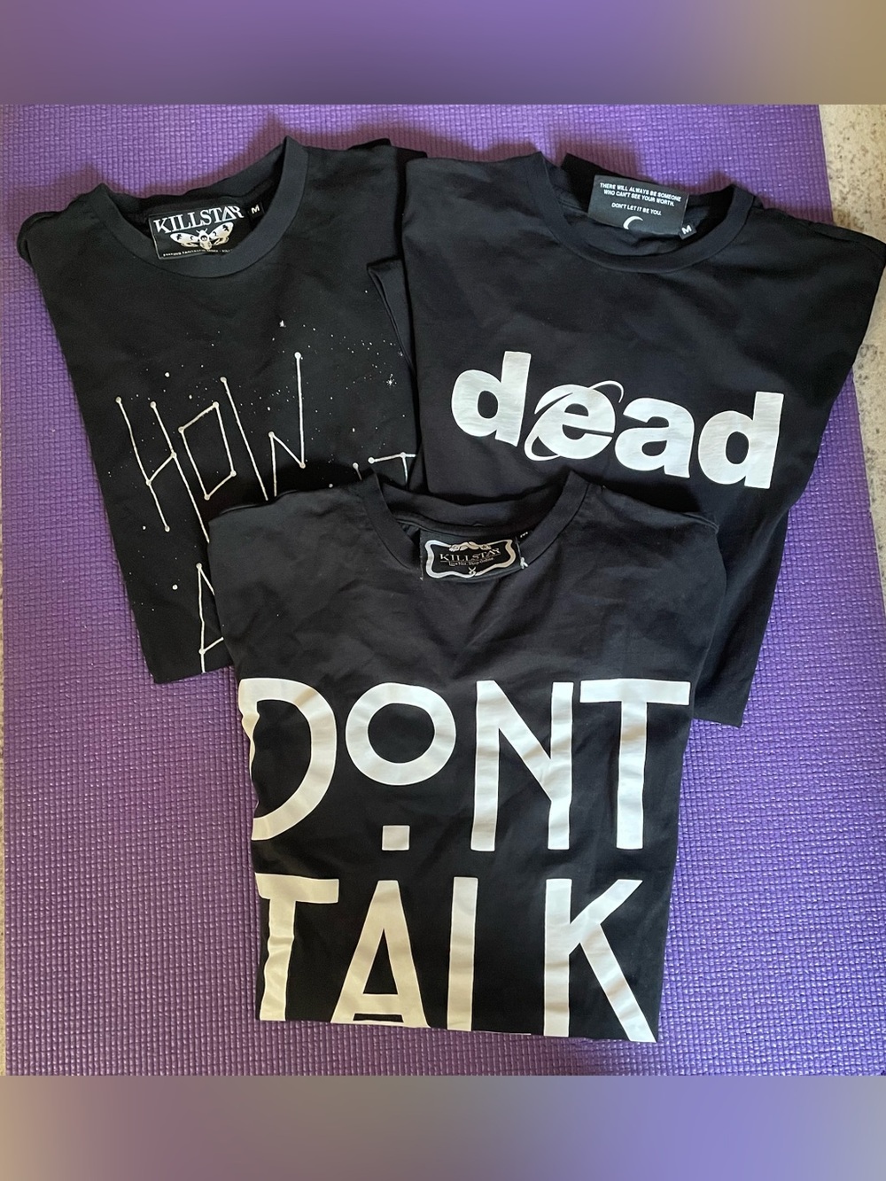3 Killstar Black graphic  — Bold White Lettering. shirts size M.